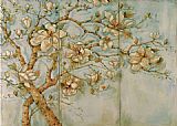 Triptych Paintings - White Magnolia Triptych by Unknown Artist